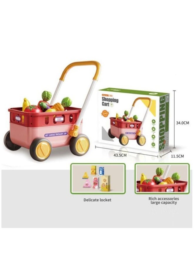 Kids Supermarket Shopping Cart – Includes Toy Fruits, Vegetables, Boxes – Colorful Design with Rolling Wheels – Durable Non-Toxic Plastic – Pretend Play for Boys and Girls – Easy to Push and Move – Fun Indoor Play Gift - Image 3
